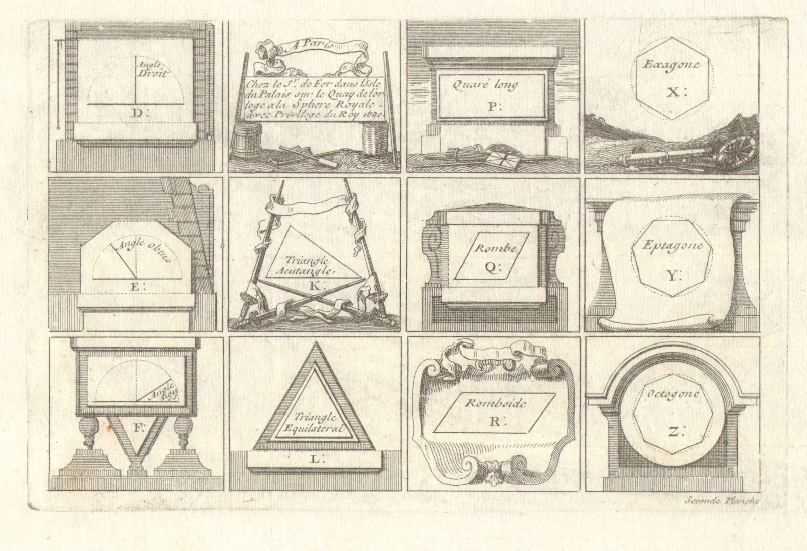 'Seconde Planche'. Geometric shapes and polygons. DE FER 1705 old print